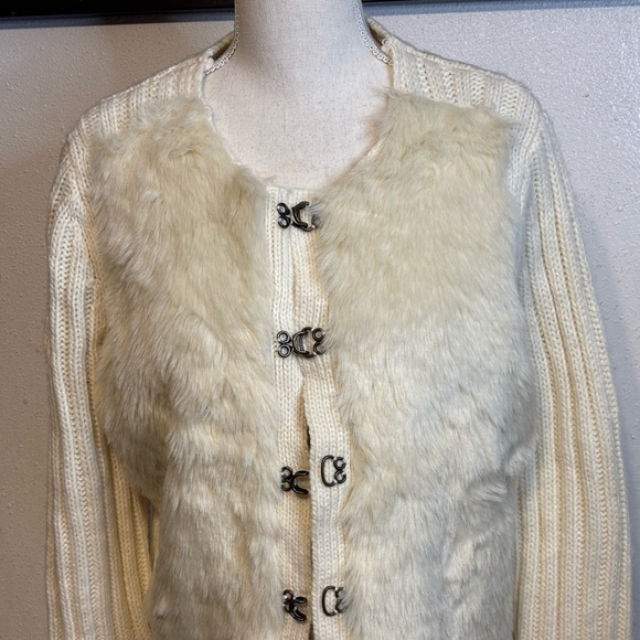 LOFT Cream Faux Fur Cardigan Sweater